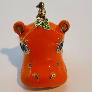 Moo Deng Fever Fantastic Oversized Orange Hippo Ring w/ birdie and crystals